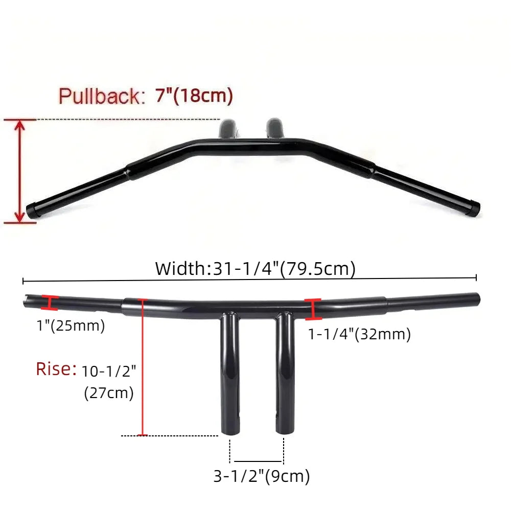 10'' Rise 1-/4'' T Bar Handlebar Drag Bar Fit Harley 96-17 Sportster Dyna Softail Gloss Black Chrome